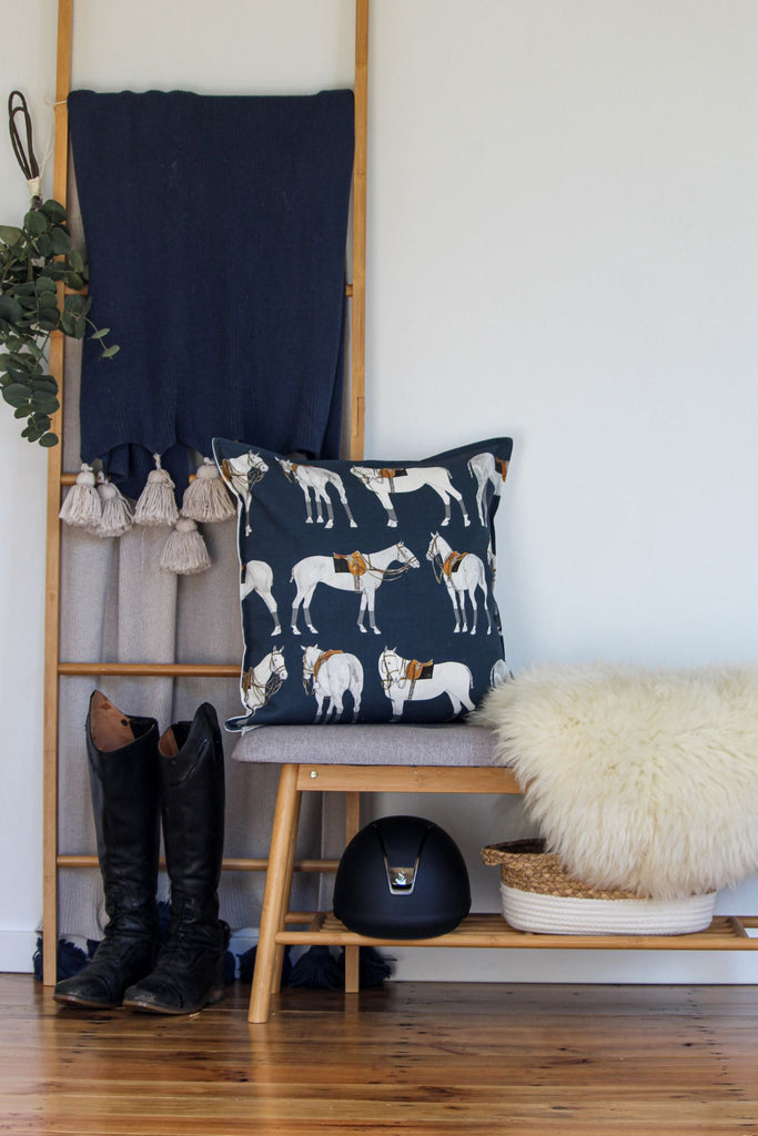 Polo Ponies Cushion - Navy