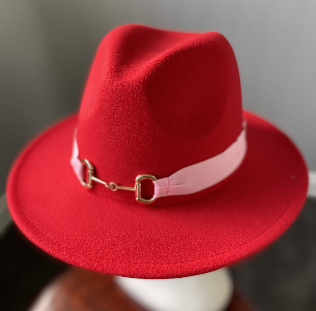 Red Panama Hat Snaffle Bit Band - Medium