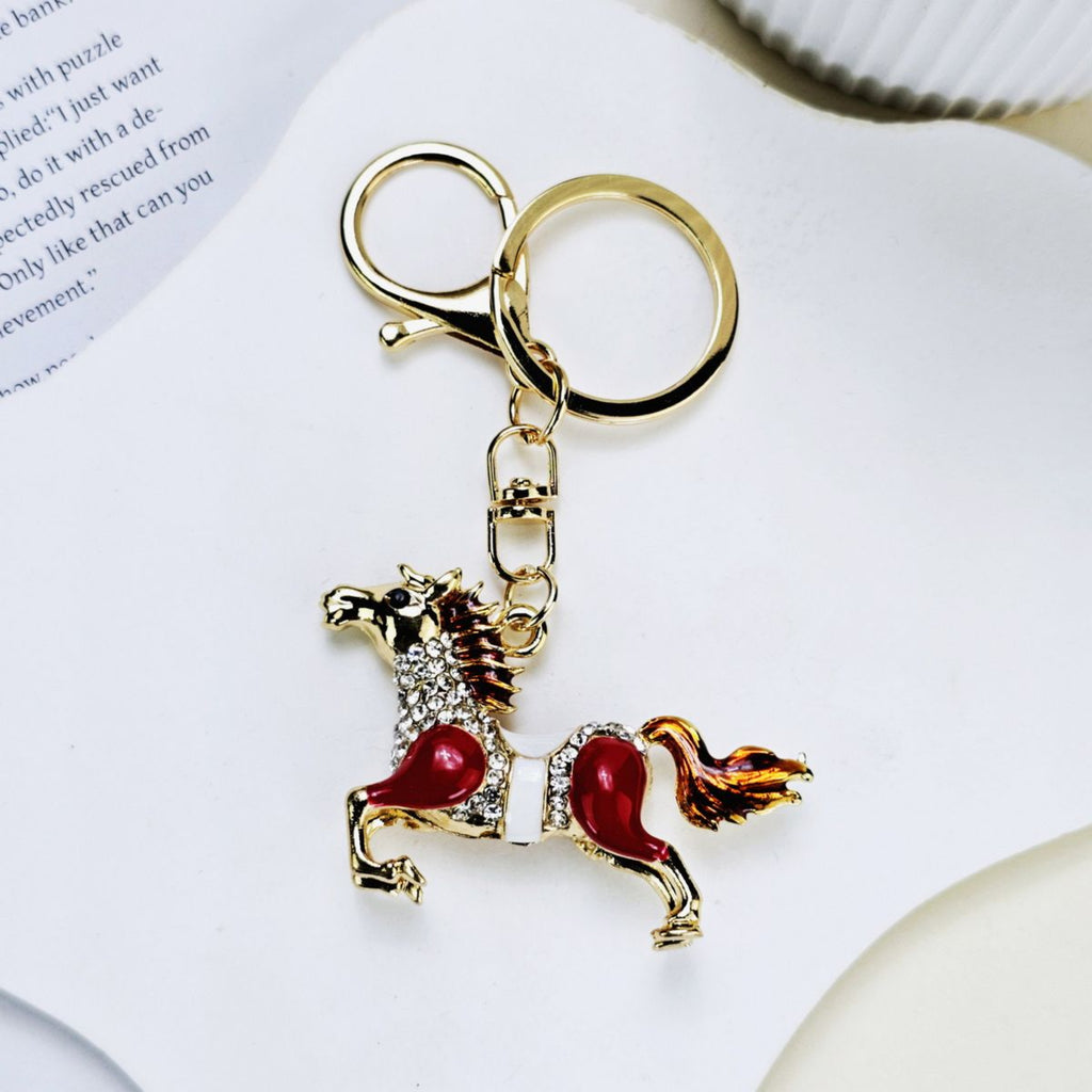 Red Enamel & Rhinestone Horse Keyring