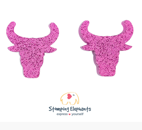 Pink Glitter Longhorn Earrings (Large)
