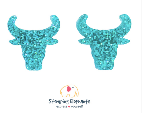 Turquoise Glitter Longhorn Earrings (Large)