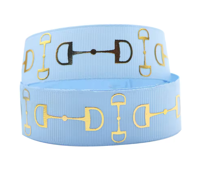 Gold  Snaffle Bit  Ribbon - Sky