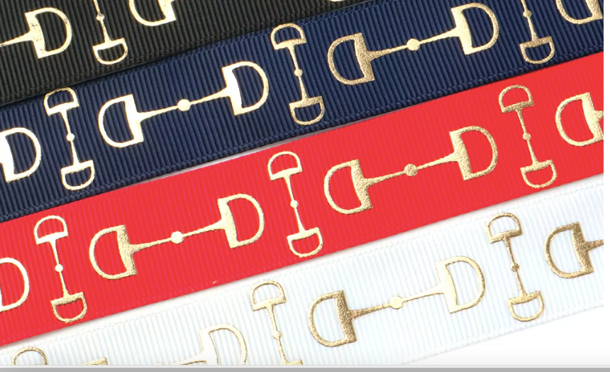 Gold  Snaffle Bit  Ribbon - Red