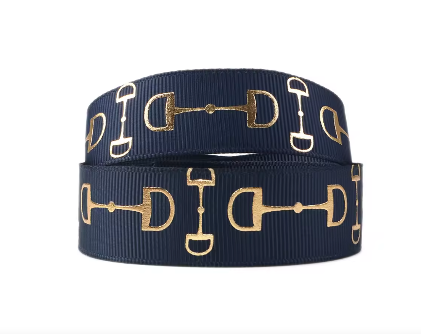 Gold  Snaffle Bit  Ribbon - Navy