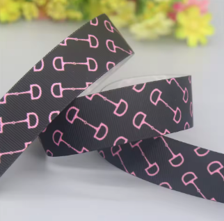 Snaffle Bit  Ribbon - Black with Pink