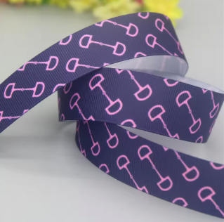 Snaffle Bit  Ribbon - Navy With Pink