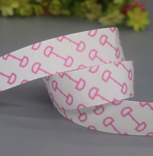 Snaffle Bit  Ribbon - White With Pink