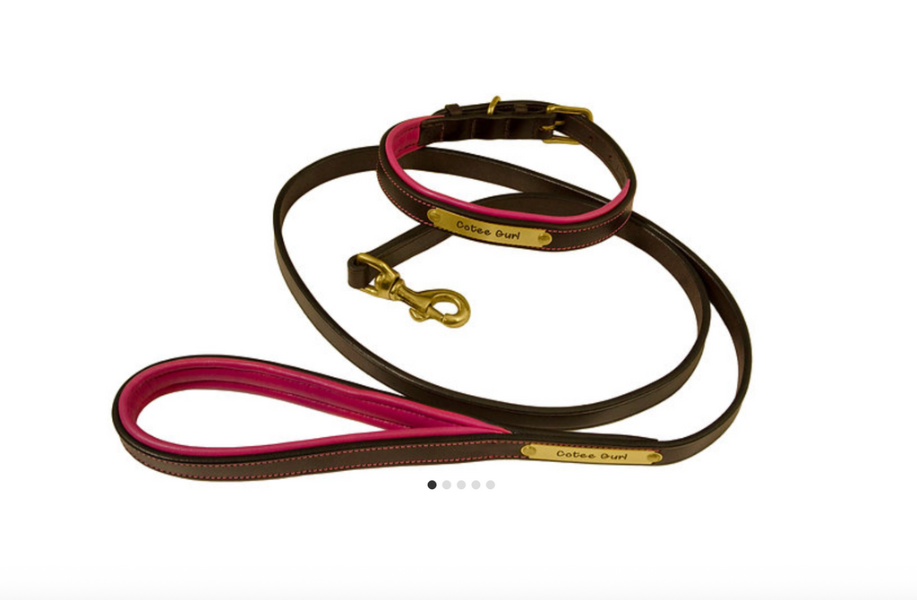 Pink Padded Leather Dog Collar & Lead Set