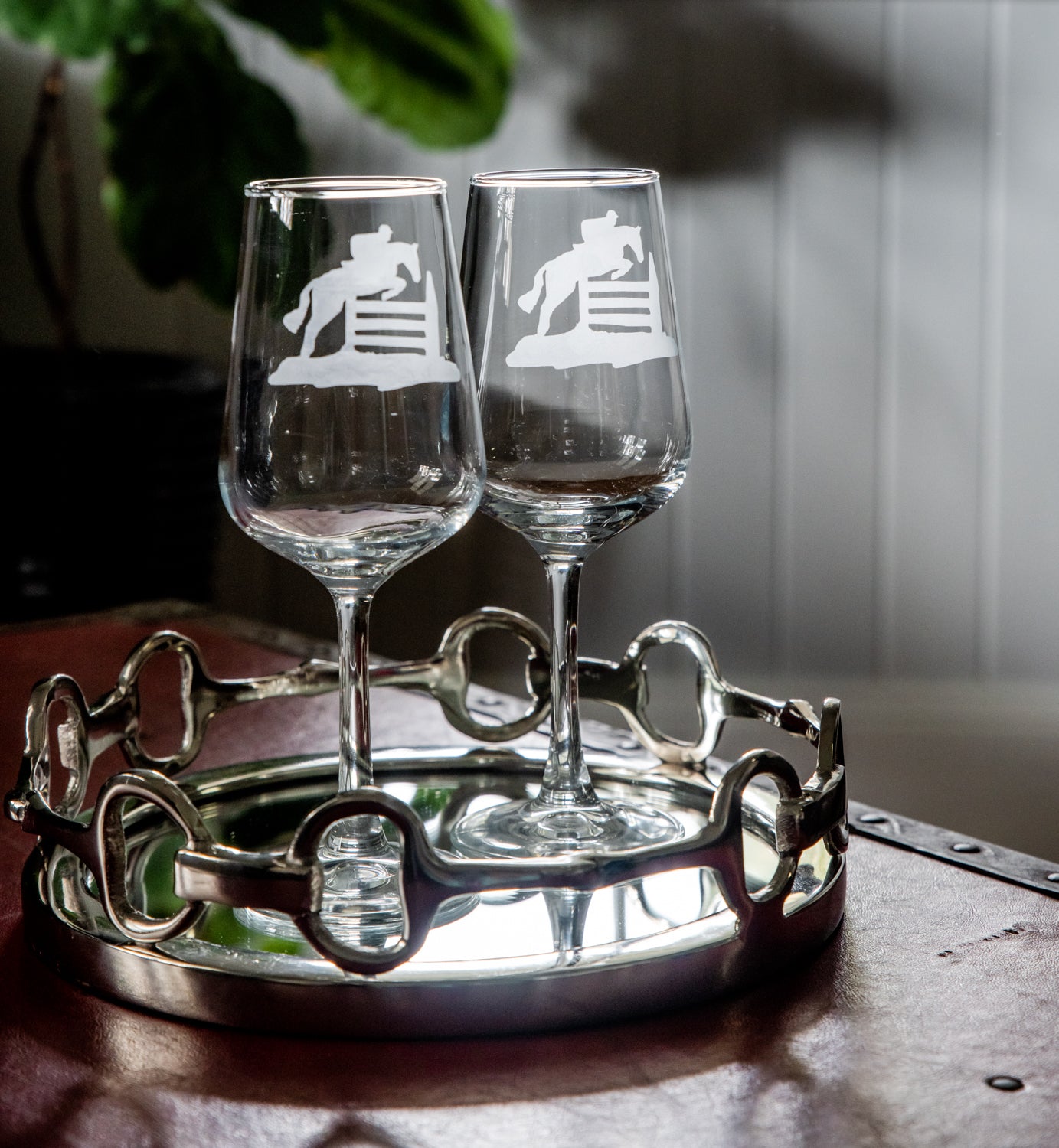 wine glass horse Hand-painted stemmed Wine glasses- equine image