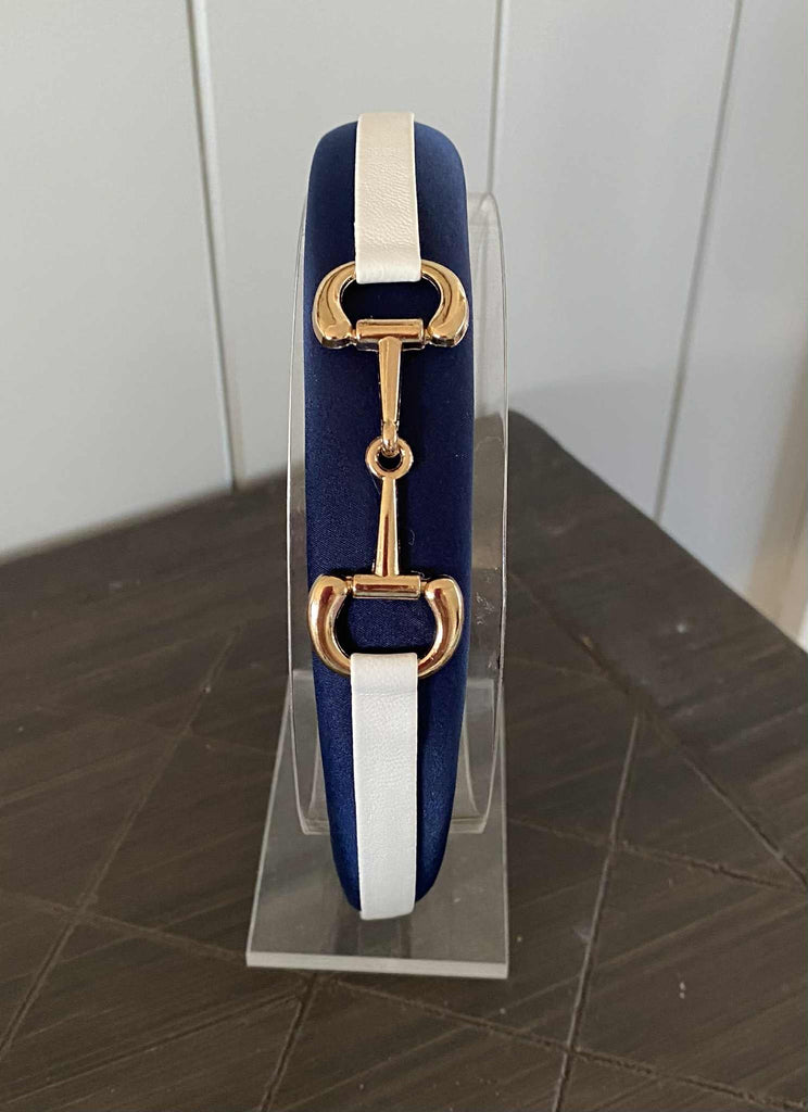 Snaffle Bit Padded Headband- Navy Blue & White