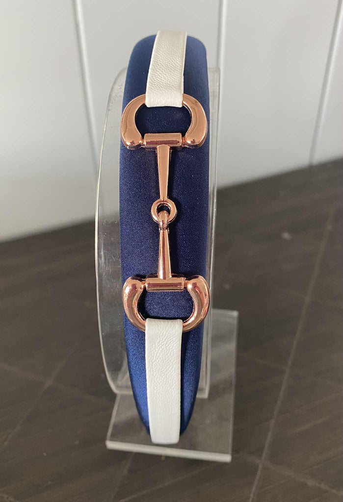 Snaffle Bit Padded Headband- Navy Blue & White