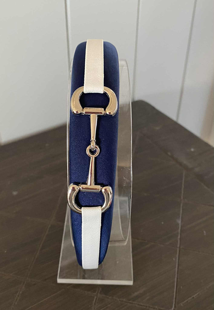 Snaffle Bit Padded Headband- Navy Blue & White