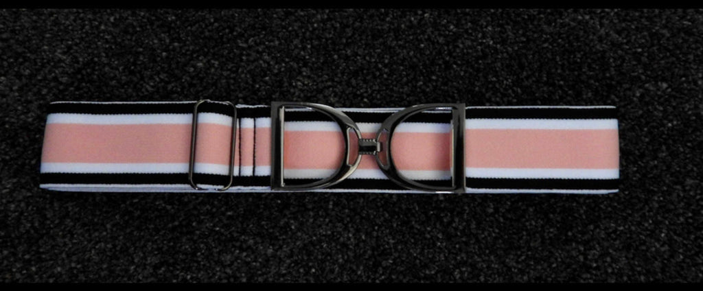 Stirrup Belt -  Black,White & Pink Stripe-Gun Metal Stirrup