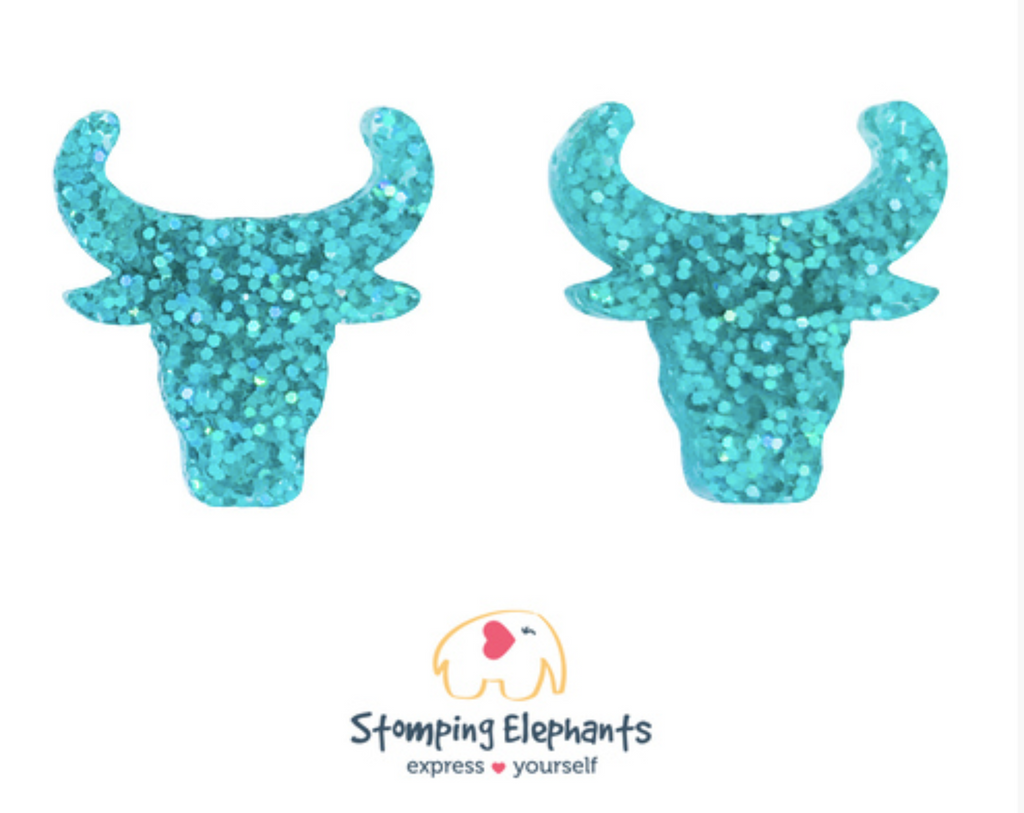 Turquoise Glitter Longhorn Earrings (Large)