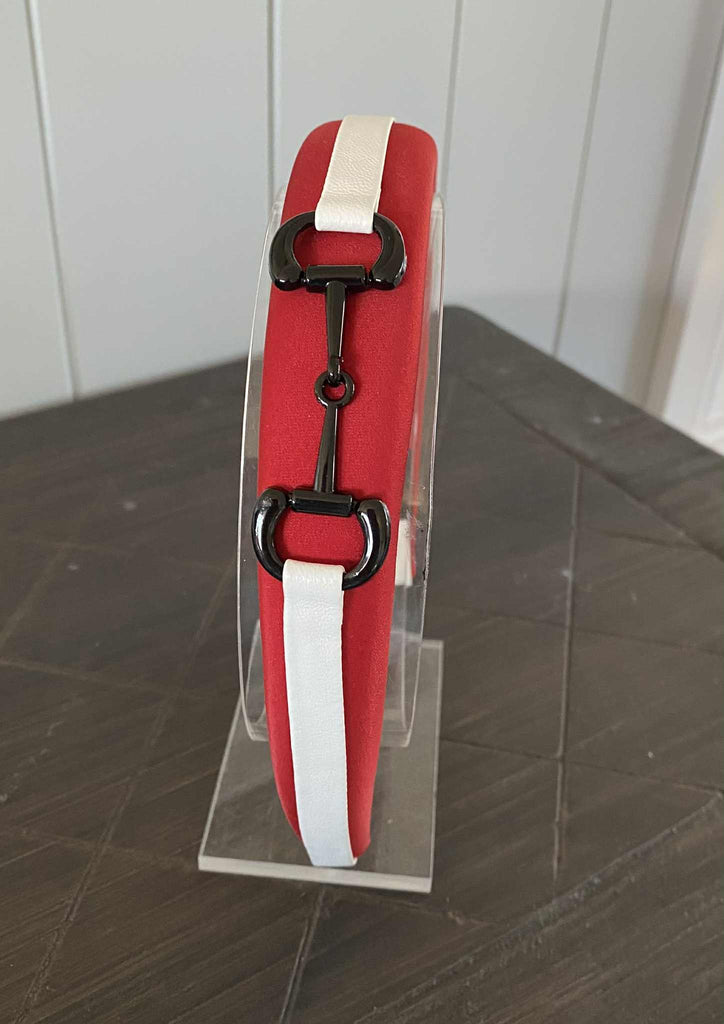 Snaffle Bit Padded Headband - Red & White