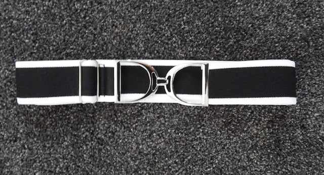 Stirrup Belt -  Black & White Stripe-Silver Stirrup