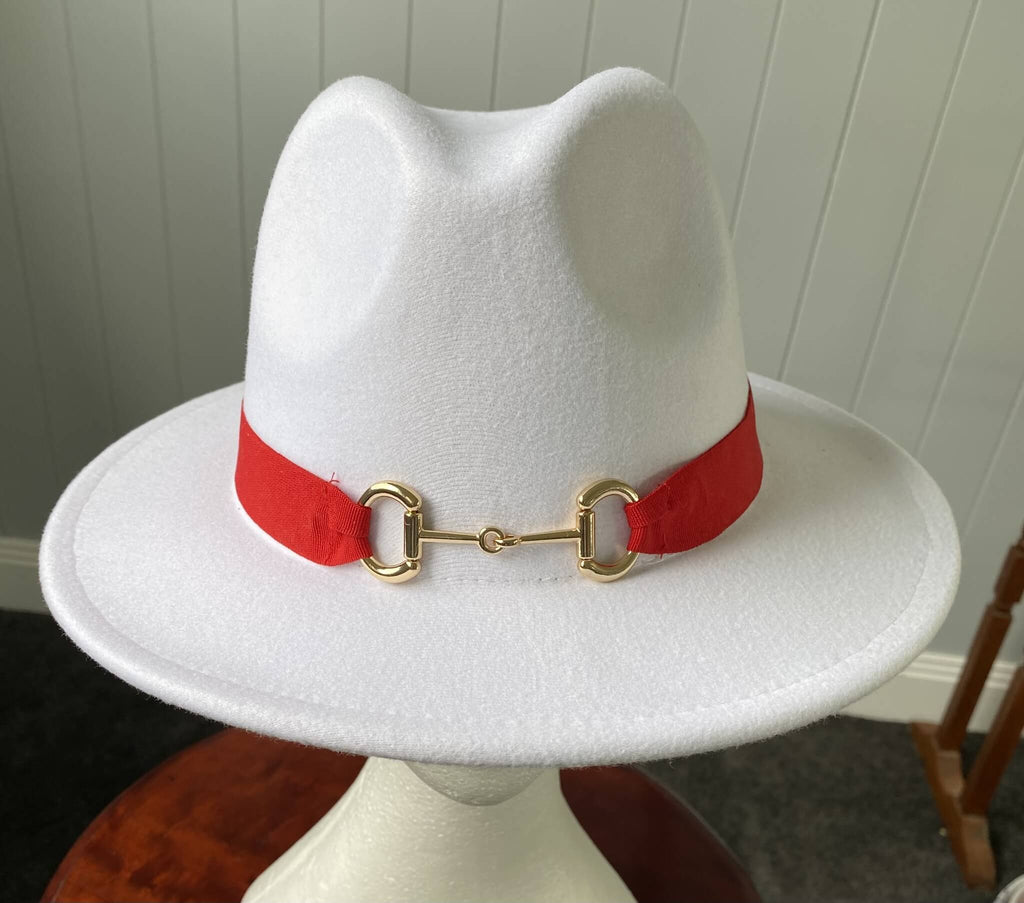 White Panama Hat  Snaffle Bit Band - Large