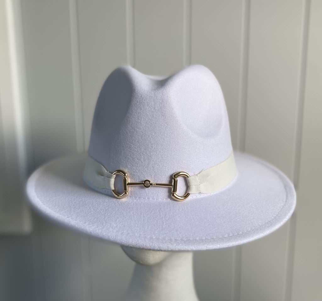 White Panama Hat  Snaffle Bit Band - Large