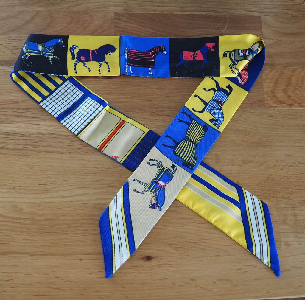 Horses Twilly Scarf Blue & Yellow