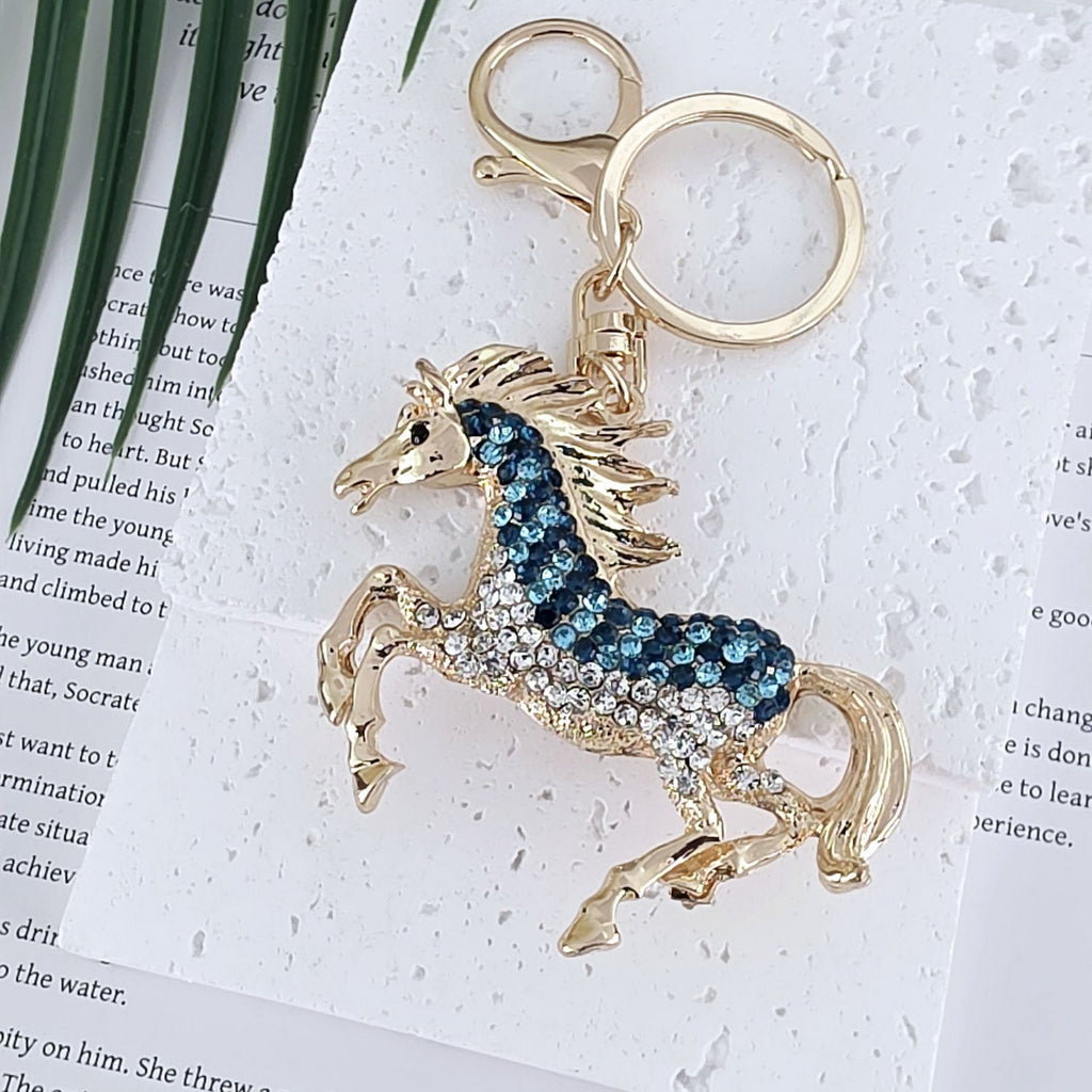 Blue Rhinestone Horse Keyring