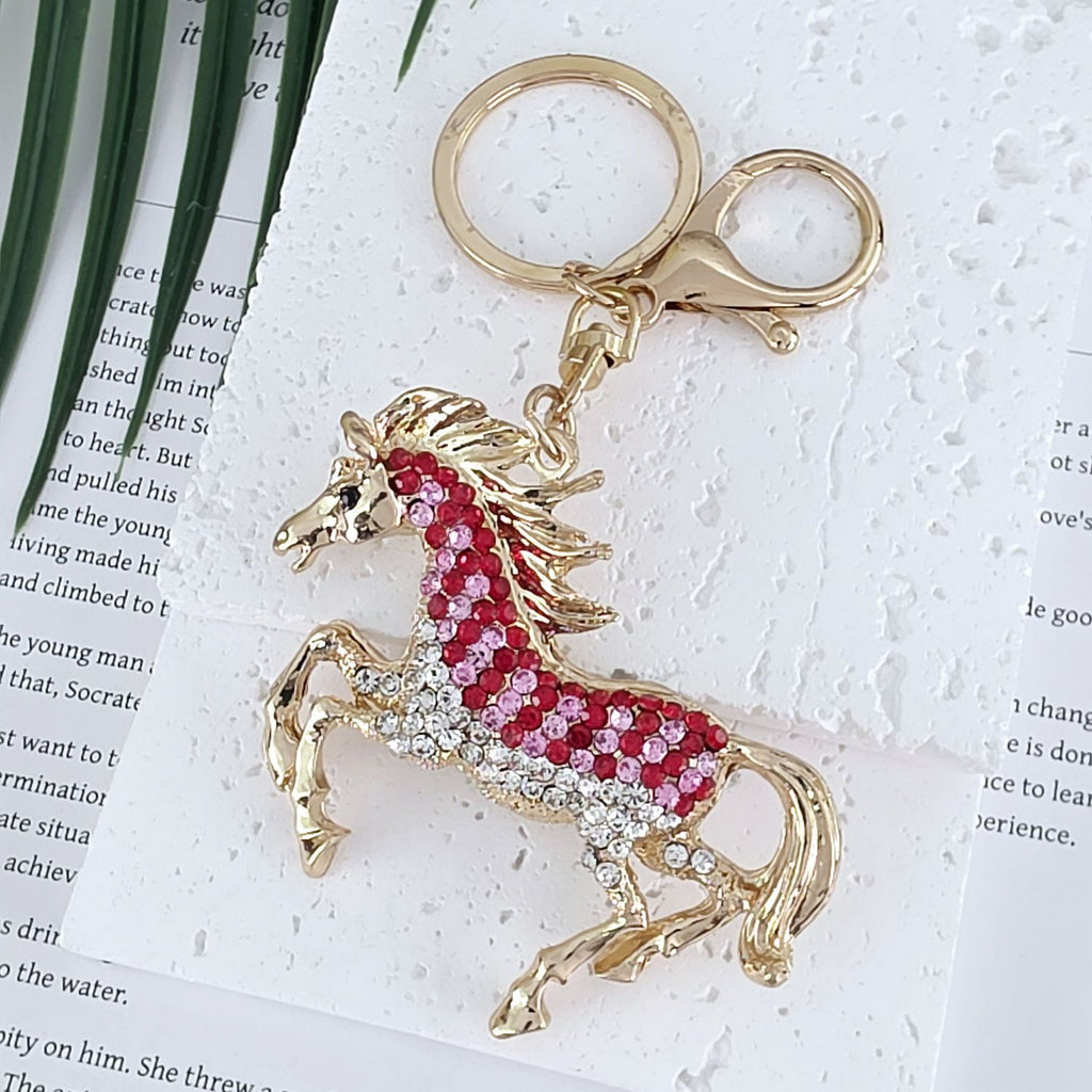 Red Rhinestone Horse Keyring