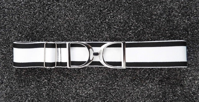 Stirrup Belt -White & Black Stripe-Silver Stirrup