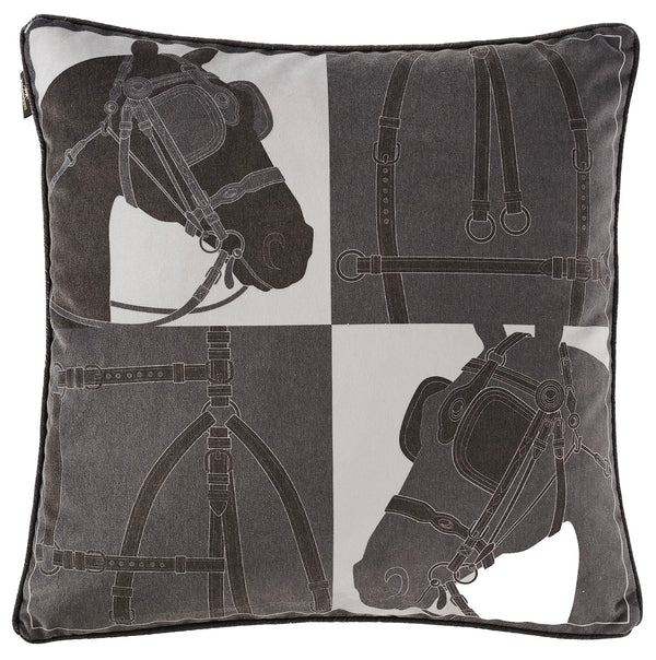 Heritage Luxe Grey Horse in Blinkers Cushion