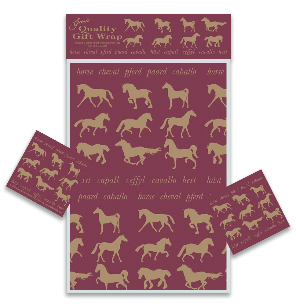 Maroon & Gold Horse Gift Wrapping Paper