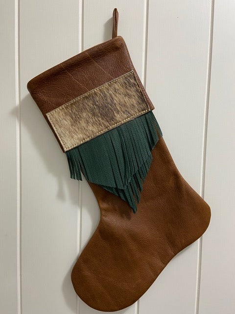 Leather Xmas Stocking - Brown & Green