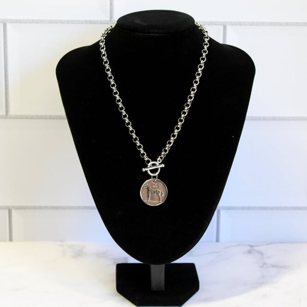 20P Irish Horse Coin Necklace- Silver