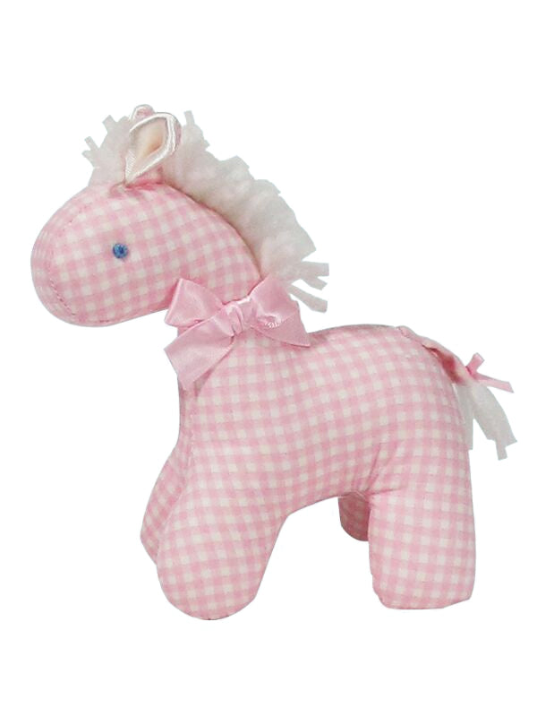 Pink Check Mini Horse Baby Rattle