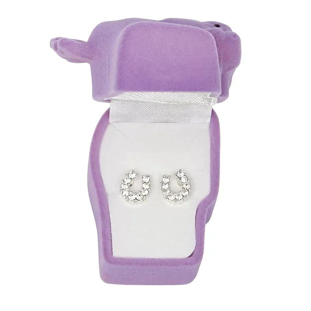 Clear Horse Shoe Earrings in Gift Box
