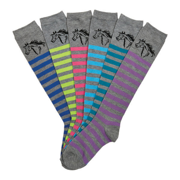Horse Head Striped Socks - 6 Pack