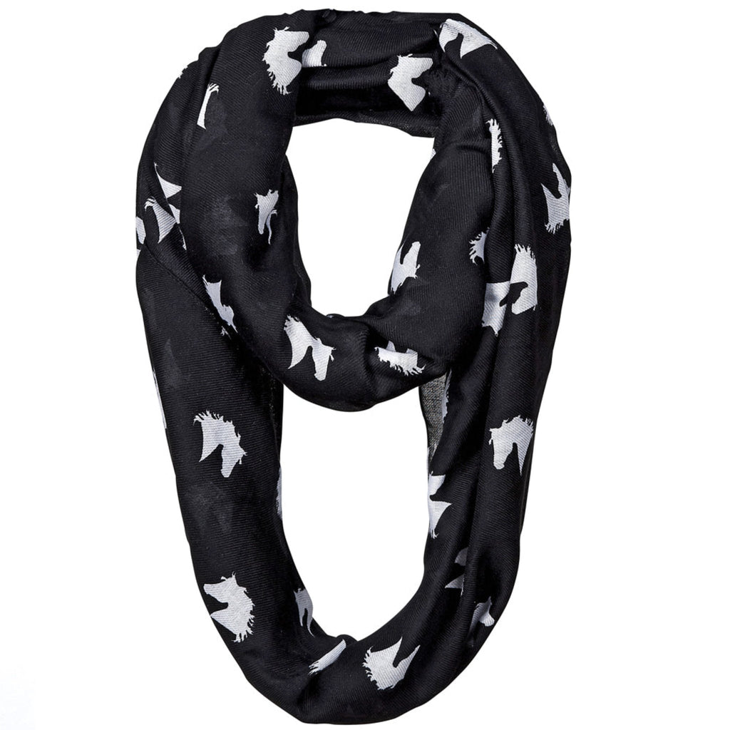 Black Infinity Scarf with White  Horse Heads