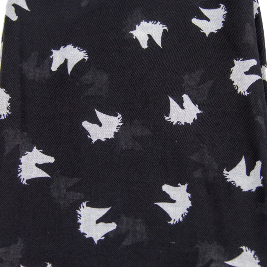 Black Infinity Scarf with White  Horse Heads