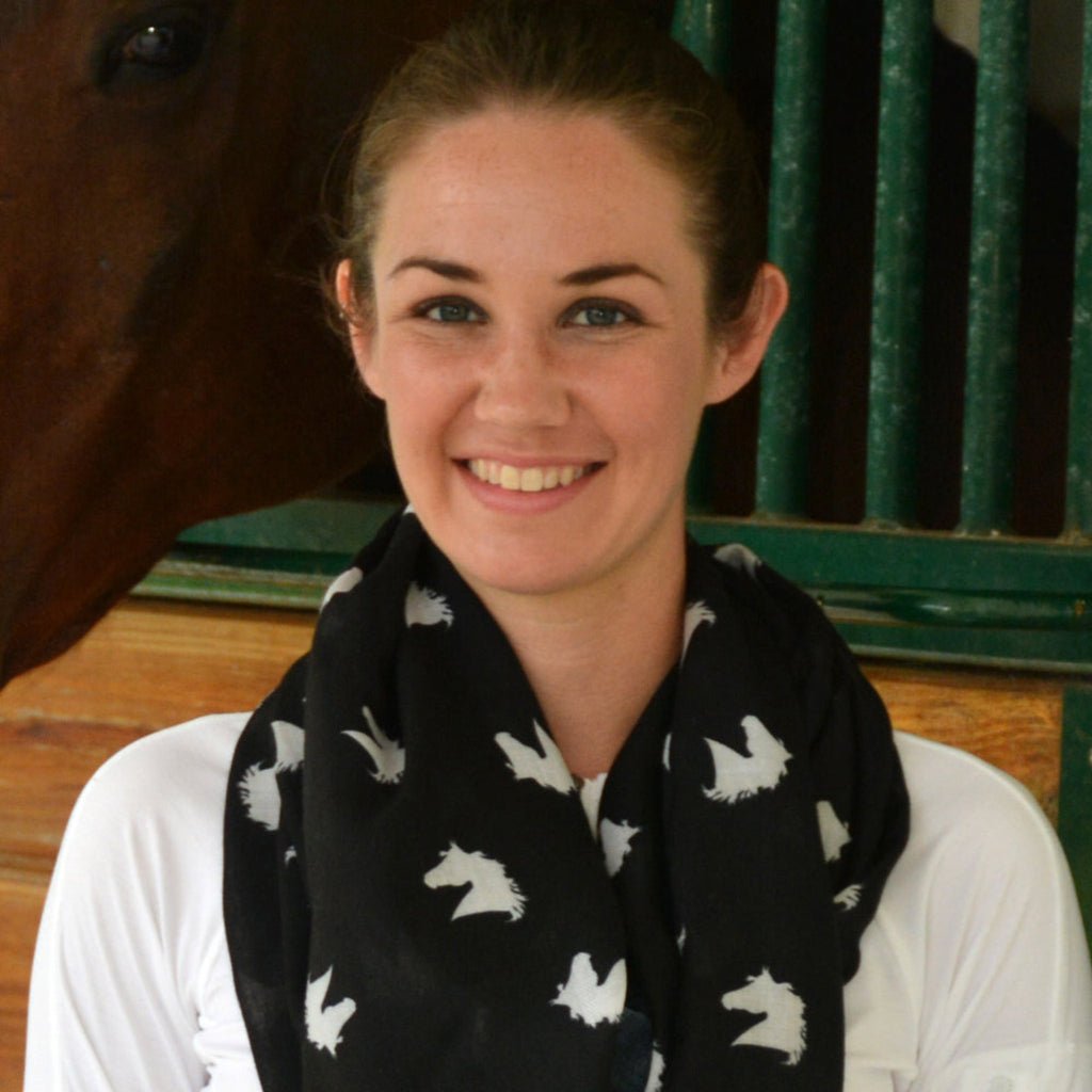 Black Infinity Scarf with White  Horse Heads