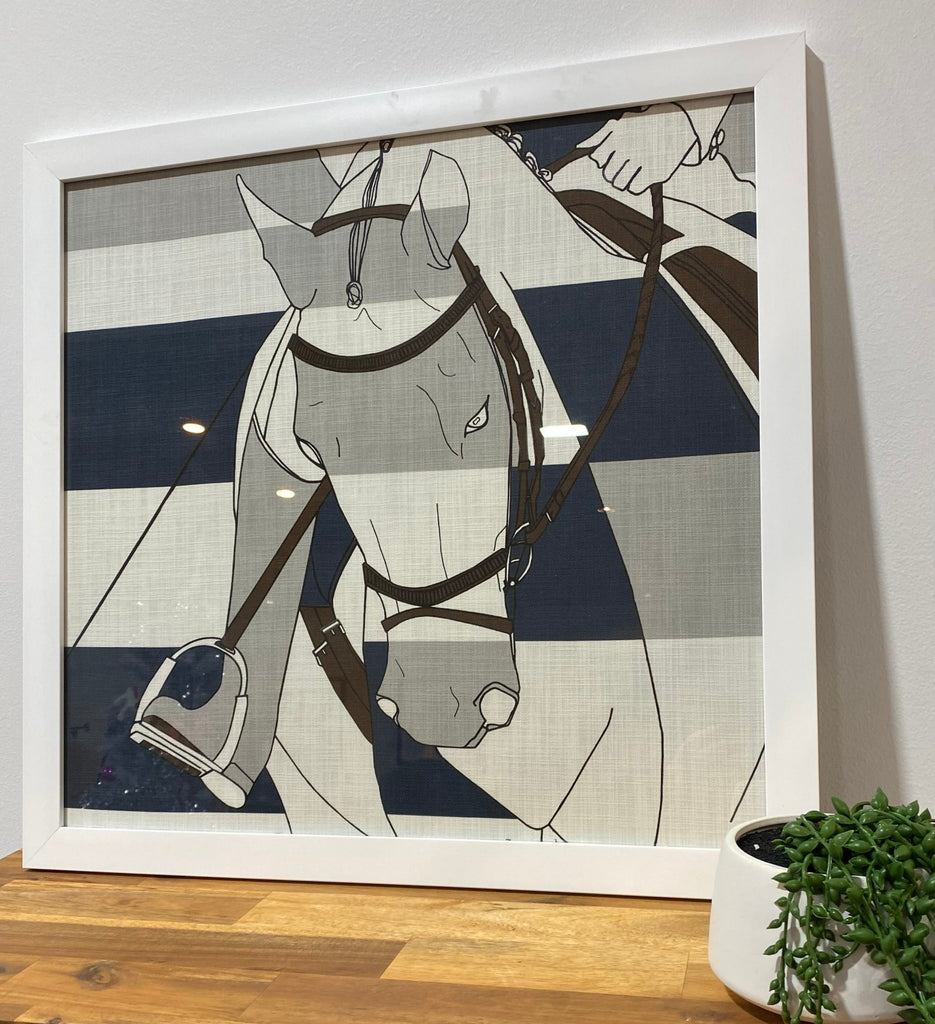 Dressage Framed Cotton Print - Navy