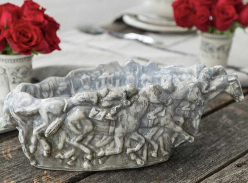 Embossed Running Horse Home Stretch Bowl in Grey