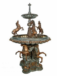 Bronze 2 Tiered Rearing Horses Fountain Statue