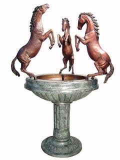 Bronze 3 Horse Rearing Fountain Statue