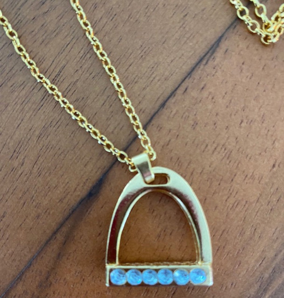 Gold Stirrup Necklace - Blue Stones