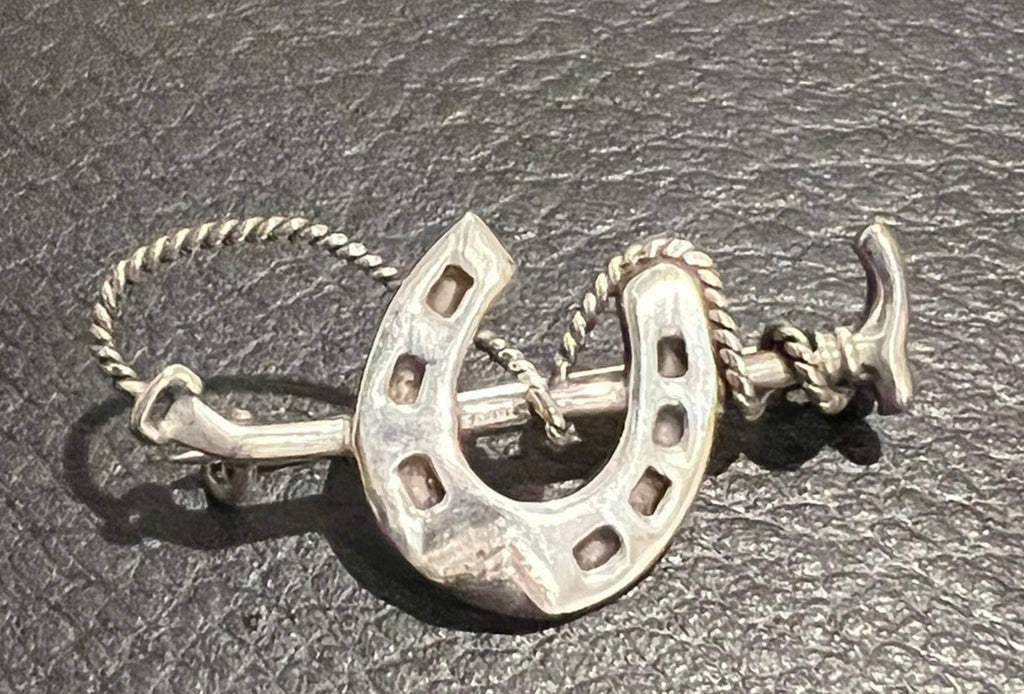 Horseshoe  & Whip Sterling Silver  Brooch