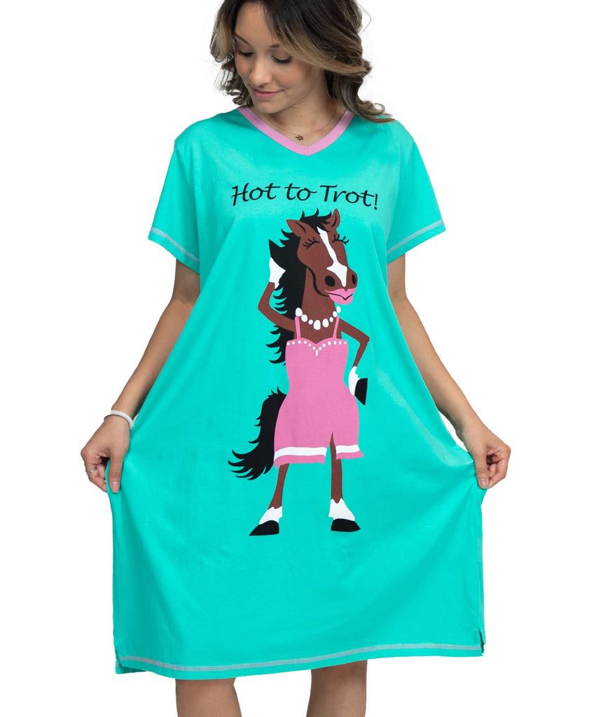 Hot to Trot Women's Horse V-neck Nightshirt