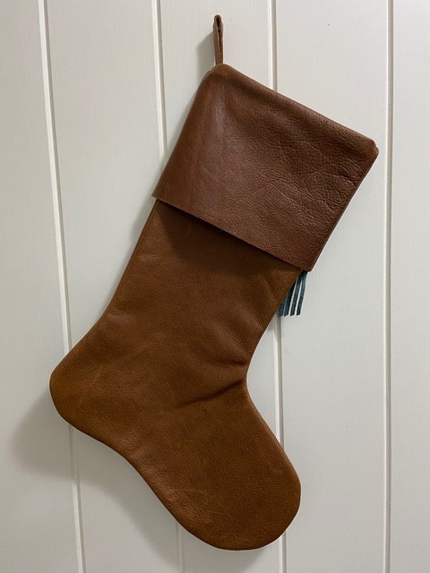 Leather Xmas Stocking - Brown & Green