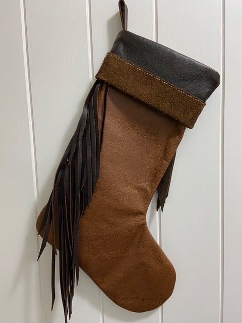 Leather Xmas Stocking - Light & Dark Brown