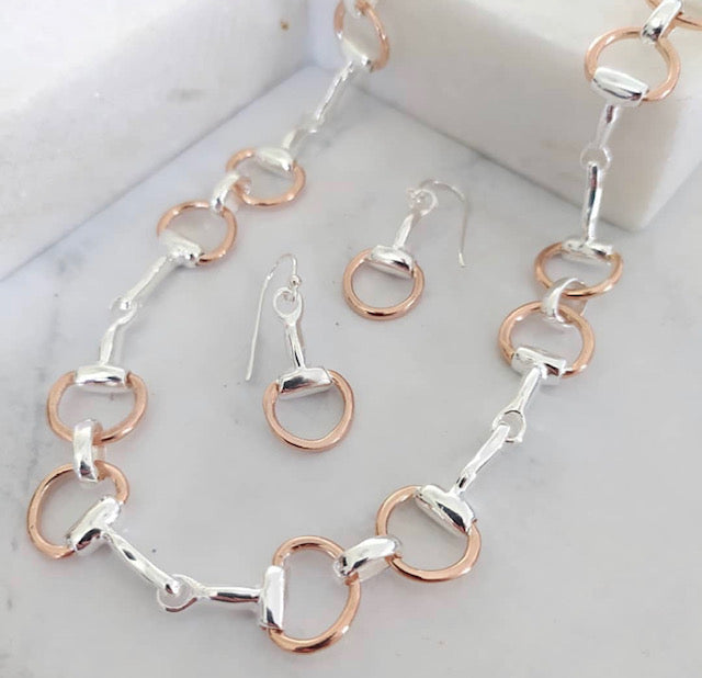 Heavy Silver & Rose Gold Snaffle Bit Necklace