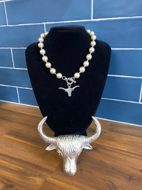 Longhorn & Pearls Necklace