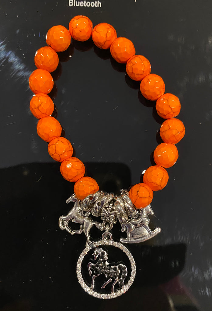Orange Bracelet  with  Sparkly Black Horse