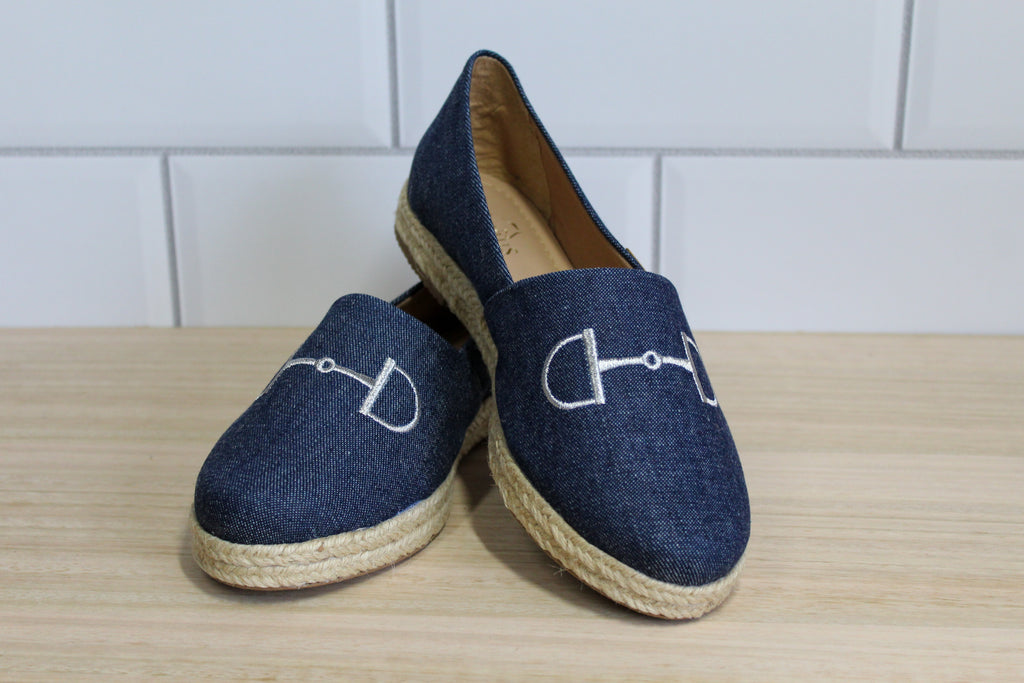 Equine Women's Loafer - Denim with embroided white bit