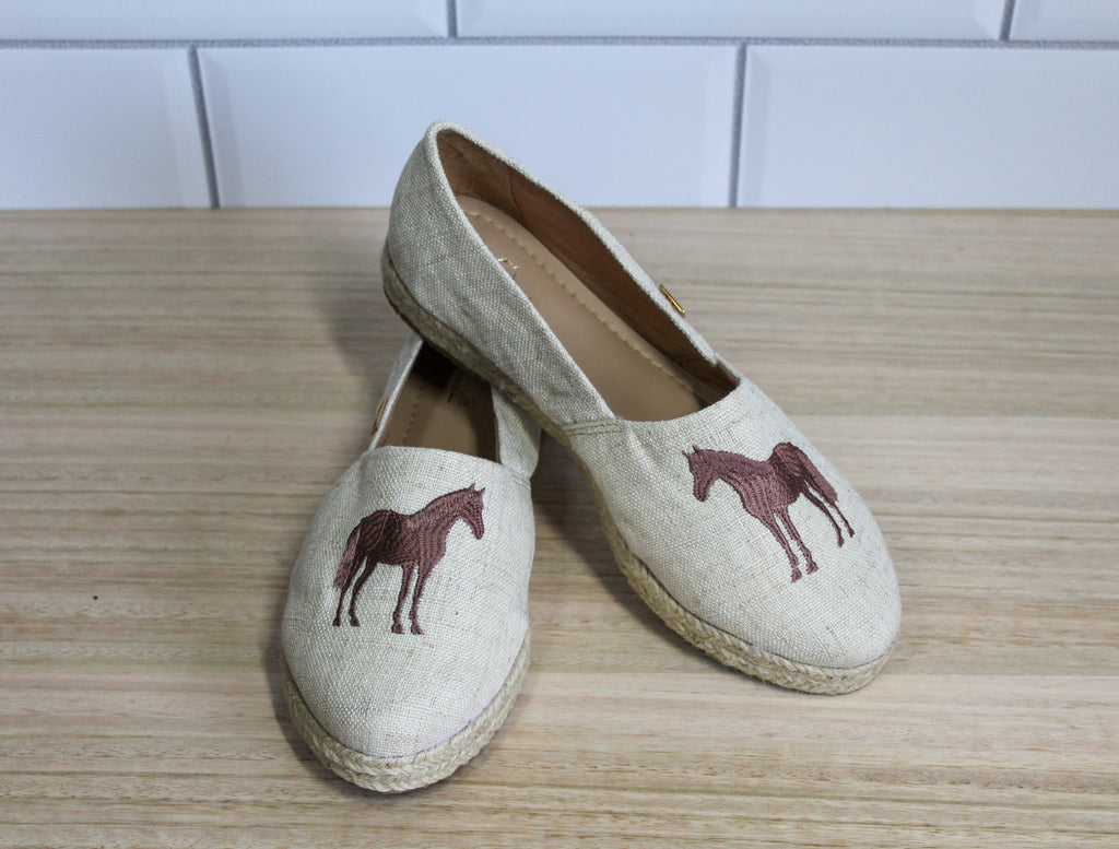 Equine Women's Loafer - Linen with Taupe horse